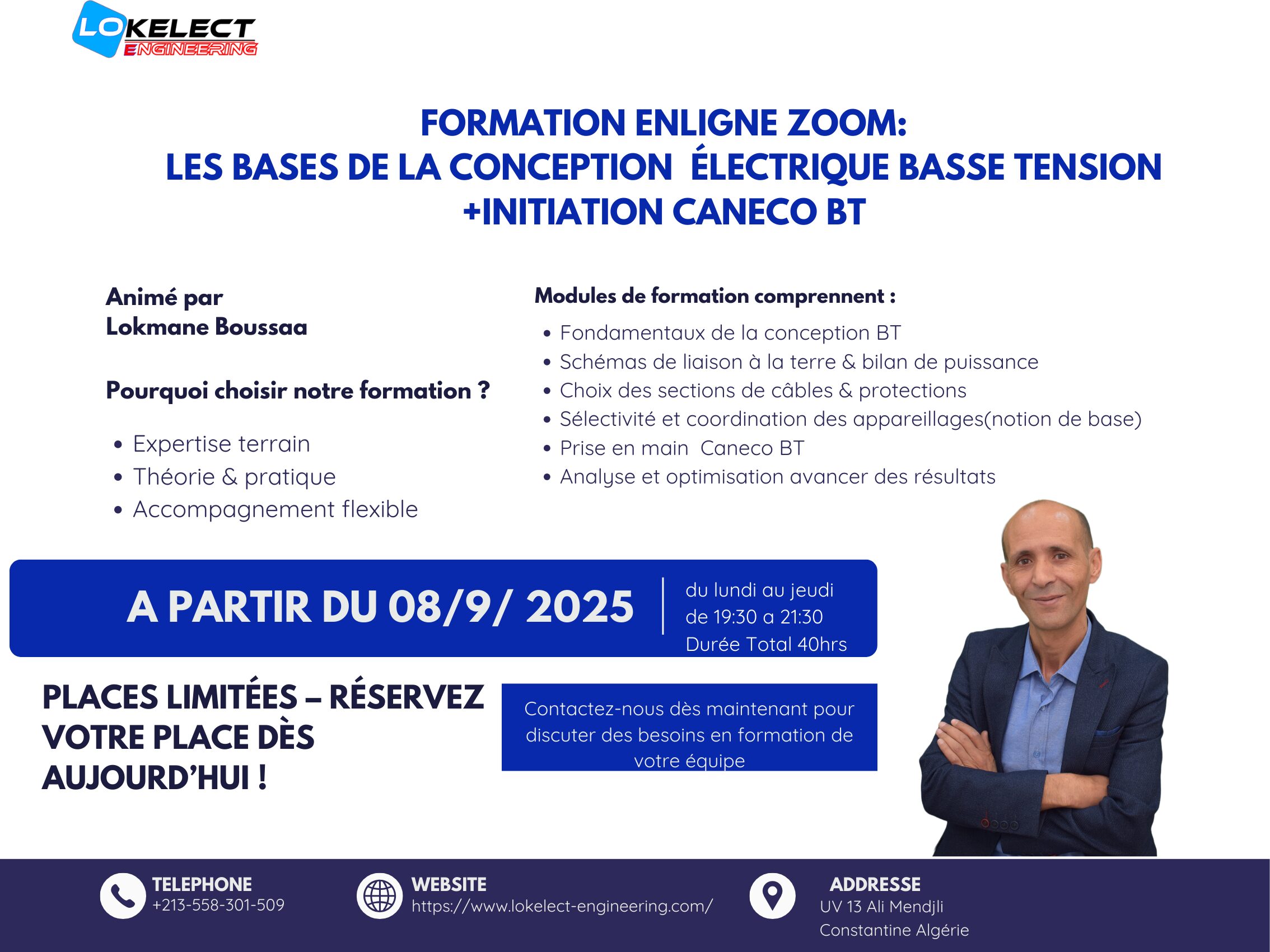 Formation Zoom (Sept–Oct 2025) — Bases de la conception BT + Initiation Caneco BT