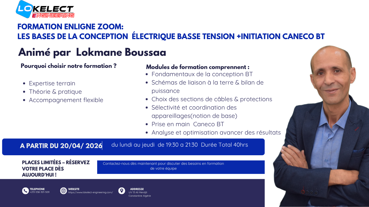 Formation Zoom (Avr–Mai 2026) — Bases de la conception BT + Initiation Caneco BT
