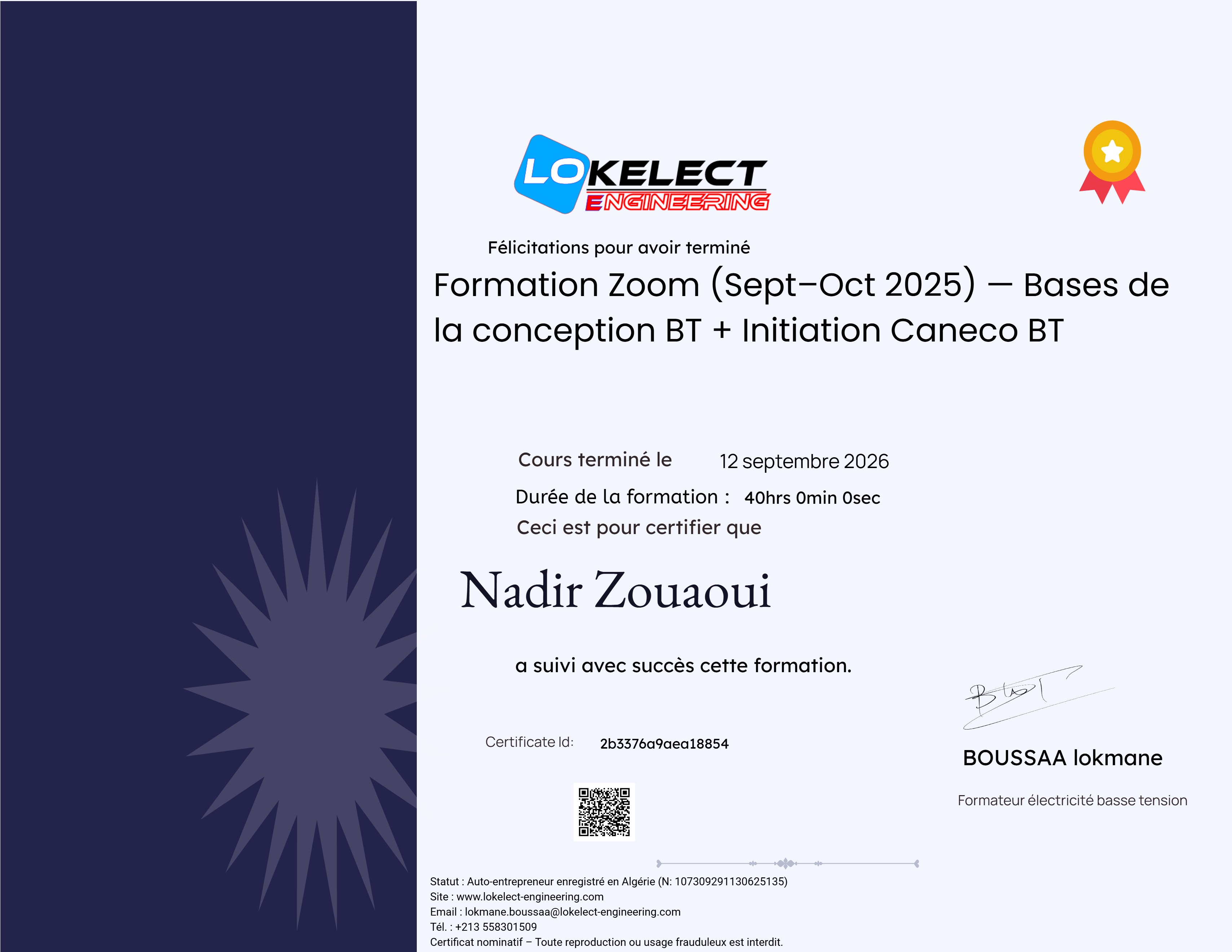 Formation Zoom (Sept–Oct 2025) — Bases de la conception BT + Initiation Caneco BT